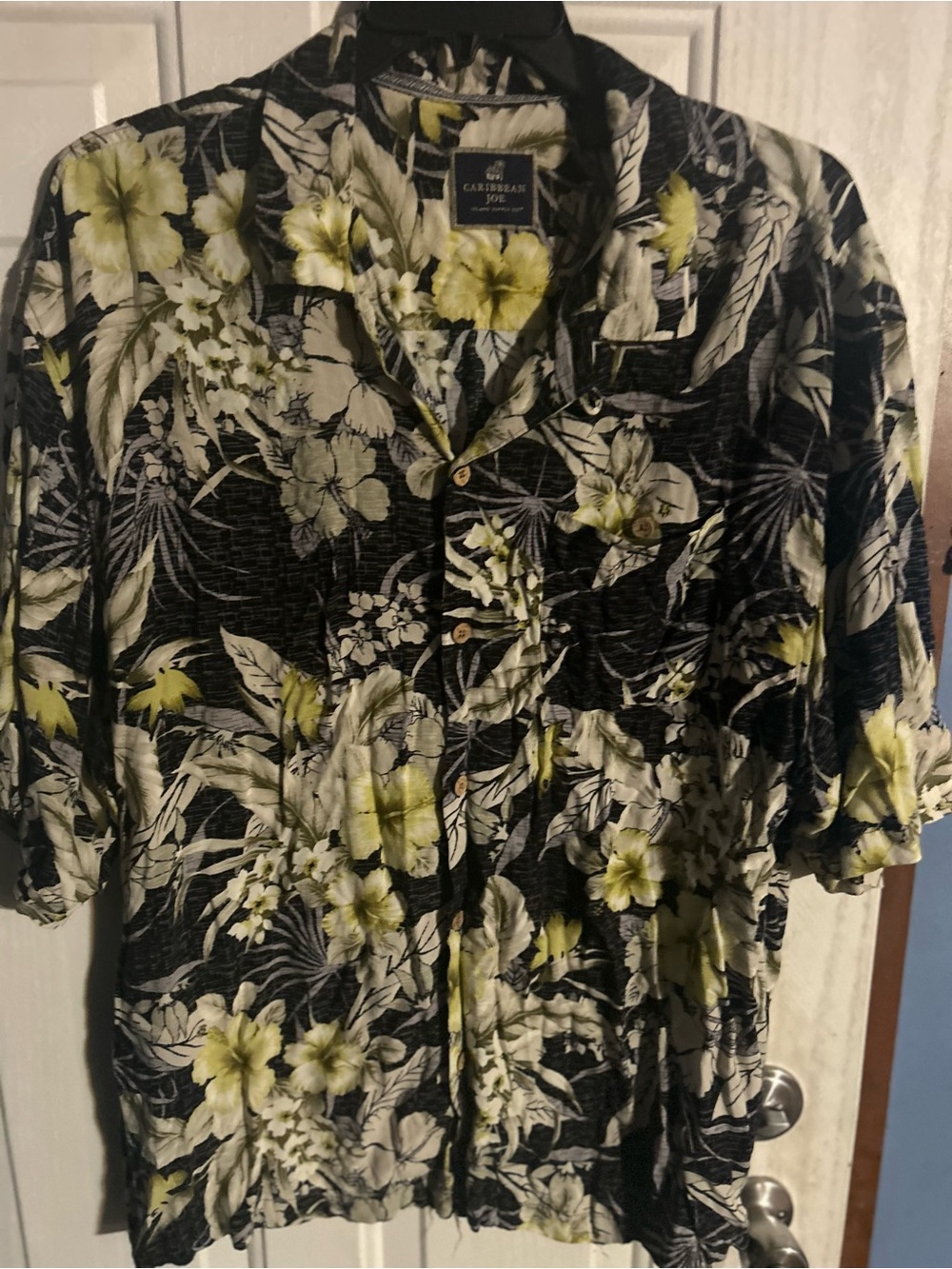 Caribbean Joe Black Floral Lightweight Shirt Jacket with Yellow Accents